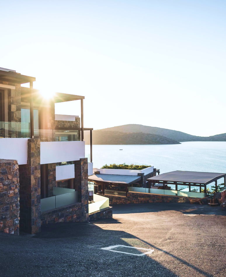 A villa terrace above the sea at sunrise